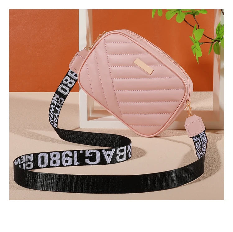 Trendy Solid Color Square Shoulder Bag, Quilted Detail Zipper Crossbody Bag For Women, Classic All-Match Wallet