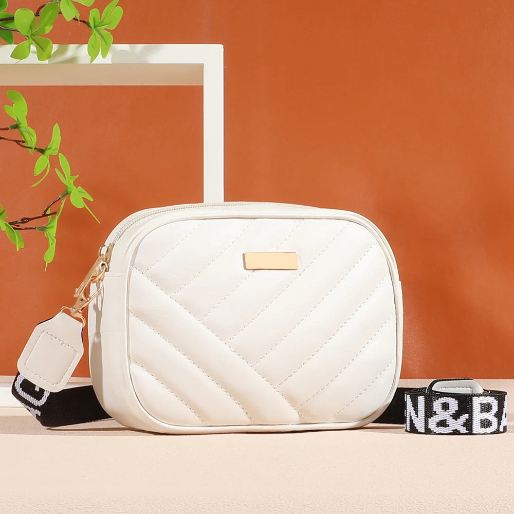 Trendy Solid Color Square Shoulder Bag, Quilted Detail Zipper Crossbody Bag For Women, Classic All-Match Wallet