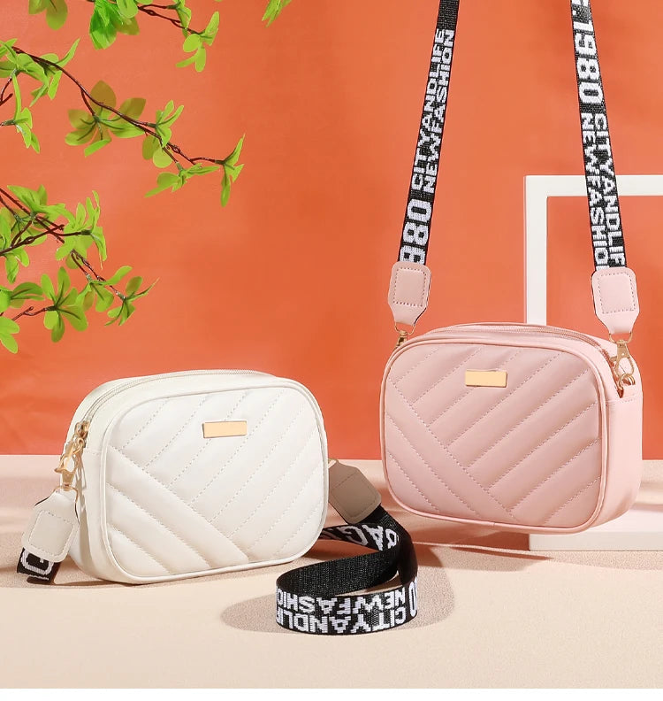 Trendy Solid Color Square Shoulder Bag, Quilted Detail Zipper Crossbody Bag For Women, Classic All-Match Wallet