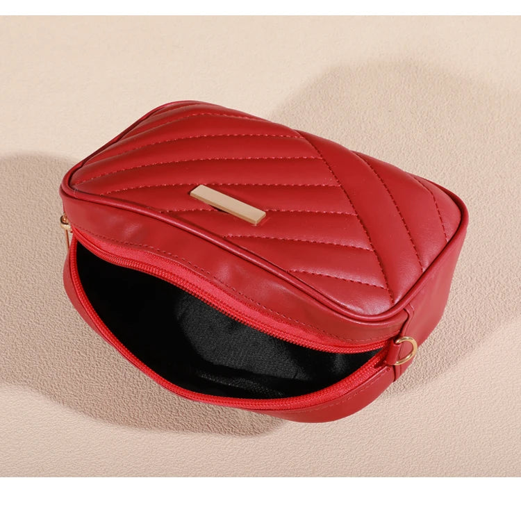 Trendy Solid Color Square Shoulder Bag, Quilted Detail Zipper Crossbody Bag For Women, Classic All-Match Wallet