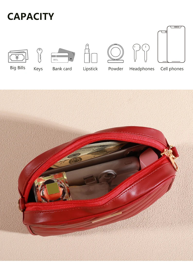 Trendy Solid Color Square Shoulder Bag, Quilted Detail Zipper Crossbody Bag For Women, Classic All-Match Wallet