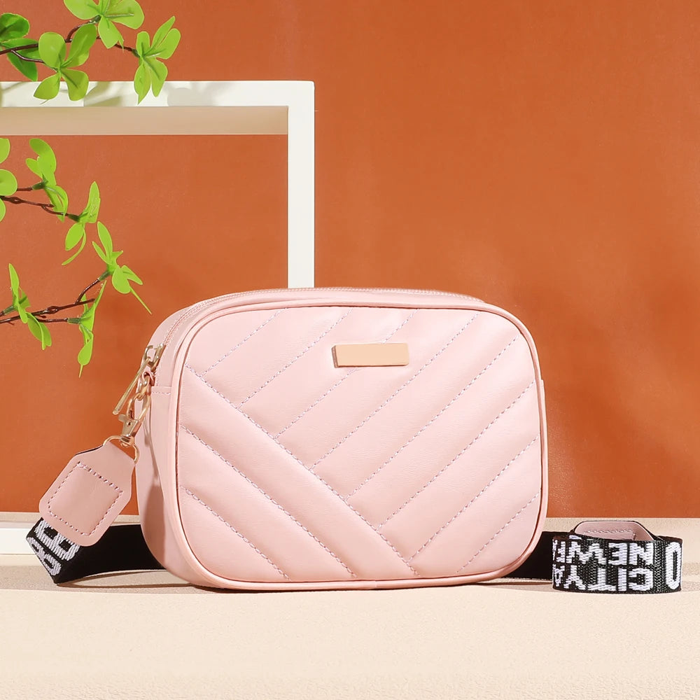 Trendy Solid Color Square Shoulder Bag, Quilted Detail Zipper Crossbody Bag For Women, Classic All-Match Wallet