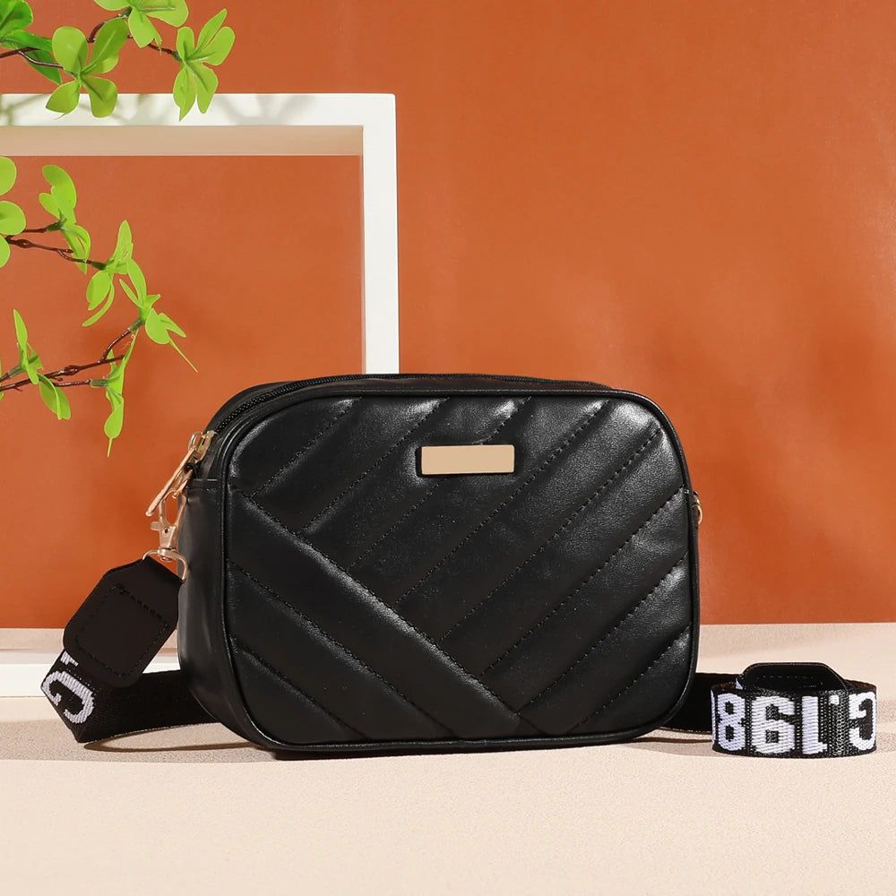 Trendy Solid Color Square Shoulder Bag, Quilted Detail Zipper Crossbody Bag For Women, Classic All-Match Wallet
