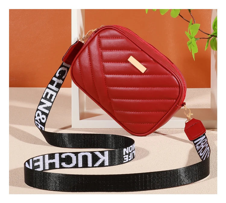 Trendy Solid Color Square Shoulder Bag, Quilted Detail Zipper Crossbody Bag For Women, Classic All-Match Wallet