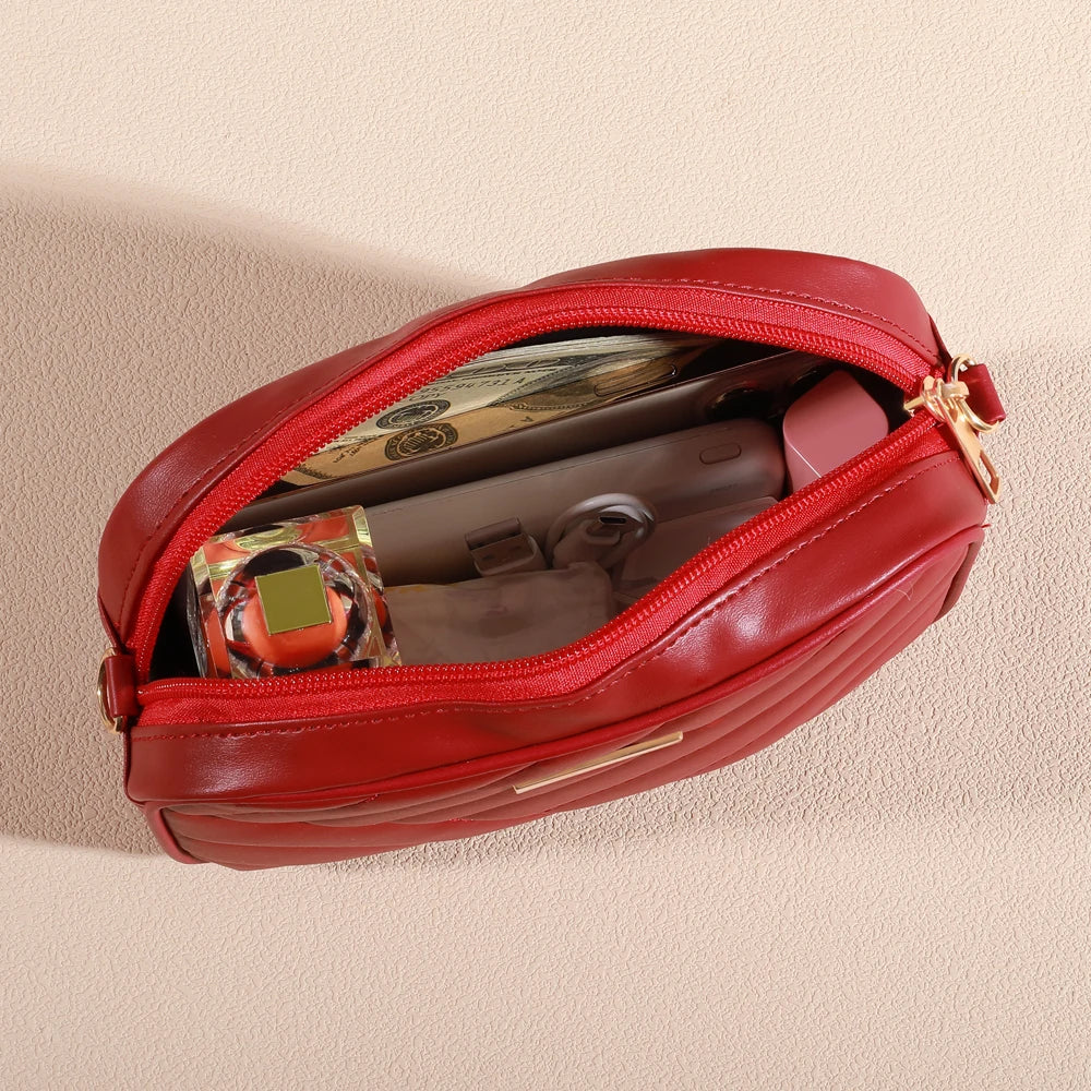 Trendy Solid Color Square Shoulder Bag, Quilted Detail Zipper Crossbody Bag For Women, Classic All-Match Wallet