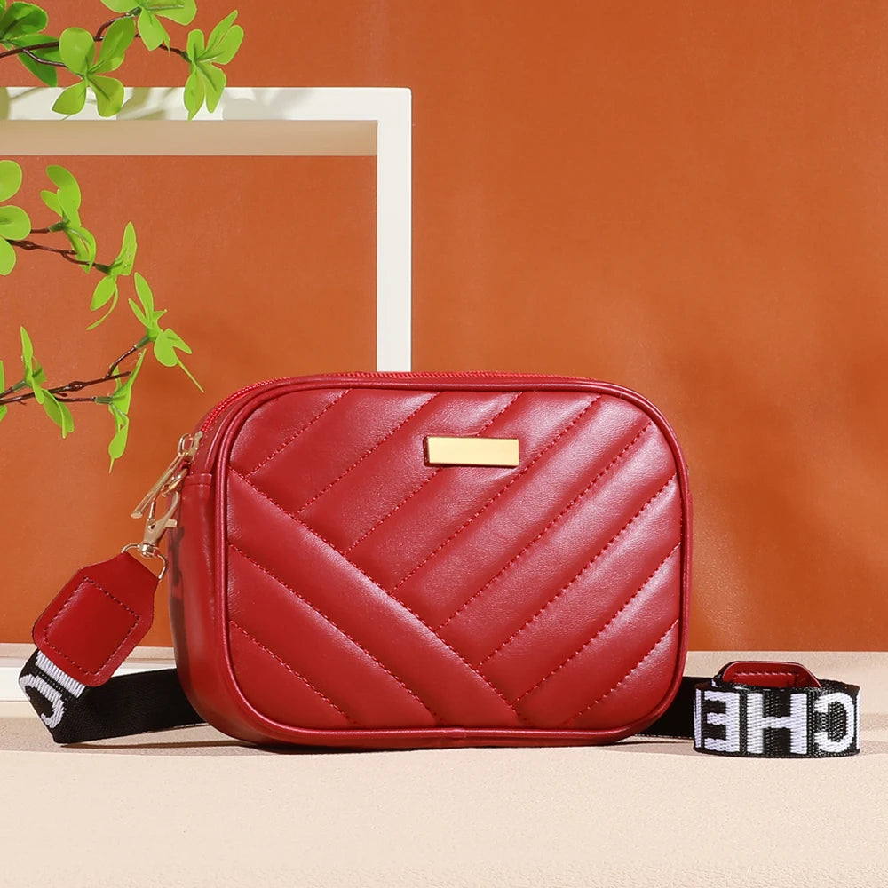 Trendy Solid Color Square Shoulder Bag, Quilted Detail Zipper Crossbody Bag For Women, Classic All-Match Wallet